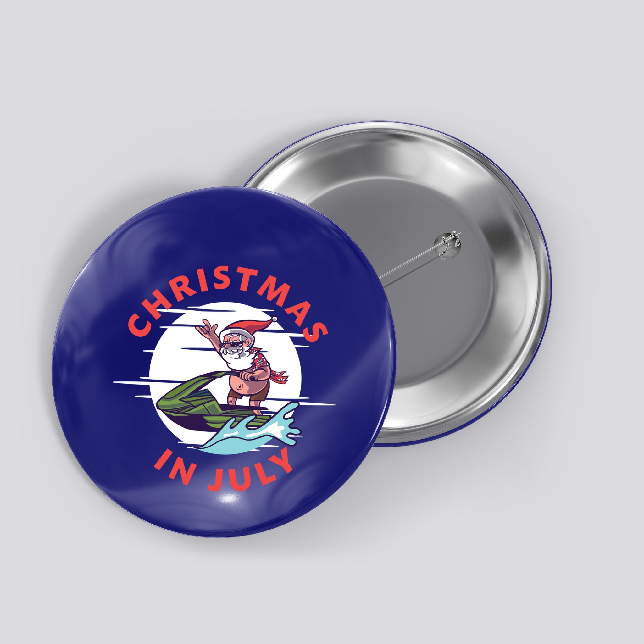 Funny Hawaiian Santa Santa Jet Ski Merry Christmas In July Gift Button