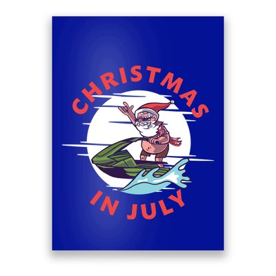 Funny Hawaiian Santa Santa Jet Ski Merry Christmas In July Gift Poster