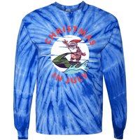 Funny Hawaiian Santa Santa Jet Ski Merry Christmas In July Gift Tie-Dye Long Sleeve Shirt