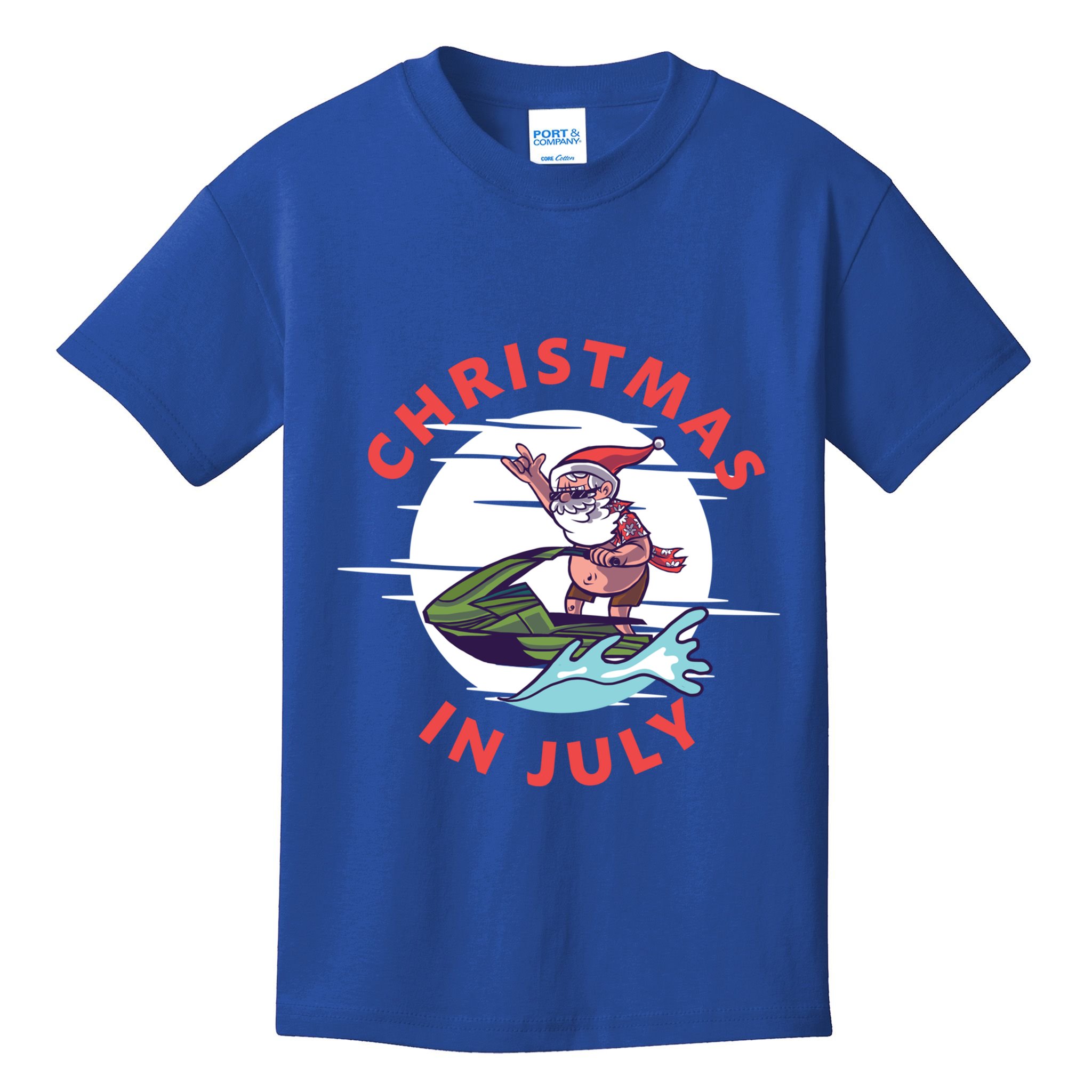 Funny Hawaiian Santa Santa Jet Ski Merry Christmas In July Gift Kids T-Shirt