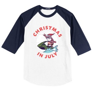 Funny Hawaiian Santa Santa Jet Ski Merry Christmas In July Gift Baseball Sleeve Shirt