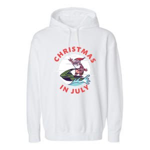 Funny Hawaiian Santa Santa Jet Ski Merry Christmas In July Gift Garment-Dyed Fleece Hoodie