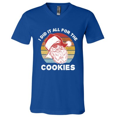 Funny Hipster Santa Cute Gift I Did It All For The Cookies Gift V-Neck T-Shirt