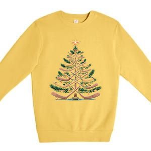 Funny Hockey Stick Christmas Pine Tree Gift Premium Crewneck Sweatshirt