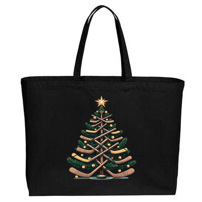 Funny Hockey Stick Christmas Pine Tree Gift Cotton Canvas Jumbo Tote