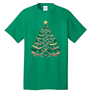 Funny Hockey Stick Christmas Pine Tree Gift Tall T-Shirt