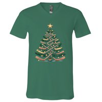 Funny Hockey Stick Christmas Pine Tree Gift V-Neck T-Shirt