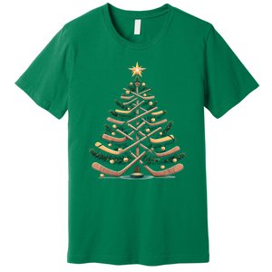 Funny Hockey Stick Christmas Pine Tree Gift Premium T-Shirt