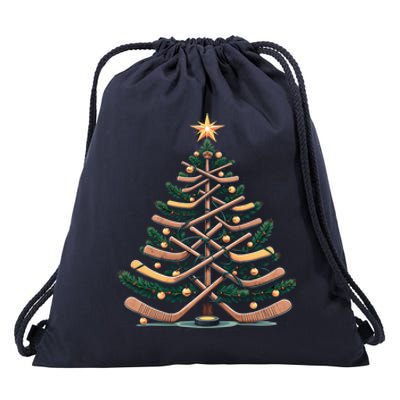 Funny Hockey Stick Christmas Pine Tree Gift Drawstring Bag