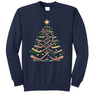 Funny Hockey Stick Christmas Pine Tree Gift Tall Sweatshirt