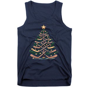 Funny Hockey Stick Christmas Pine Tree Gift Tank Top