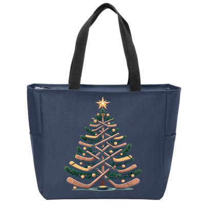 Funny Hockey Stick Christmas Pine Tree Gift Zip Tote Bag