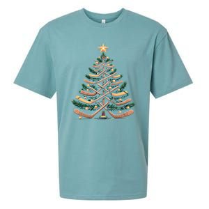 Funny Hockey Stick Christmas Pine Tree Gift Sueded Cloud Jersey T-Shirt