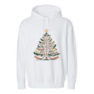 Funny Hockey Stick Christmas Pine Tree Gift Garment-Dyed Fleece Hoodie