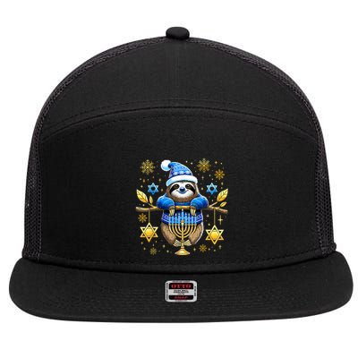 Funny Hanukkah Sloth Jewish Chanukah Sleeping Hanukkah Pjs 7 Panel Mesh Trucker Snapback Hat