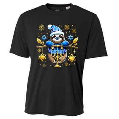 Funny Hanukkah Sloth Jewish Chanukah Sleeping Hanukkah Pjs Cooling Performance Crew T-Shirt