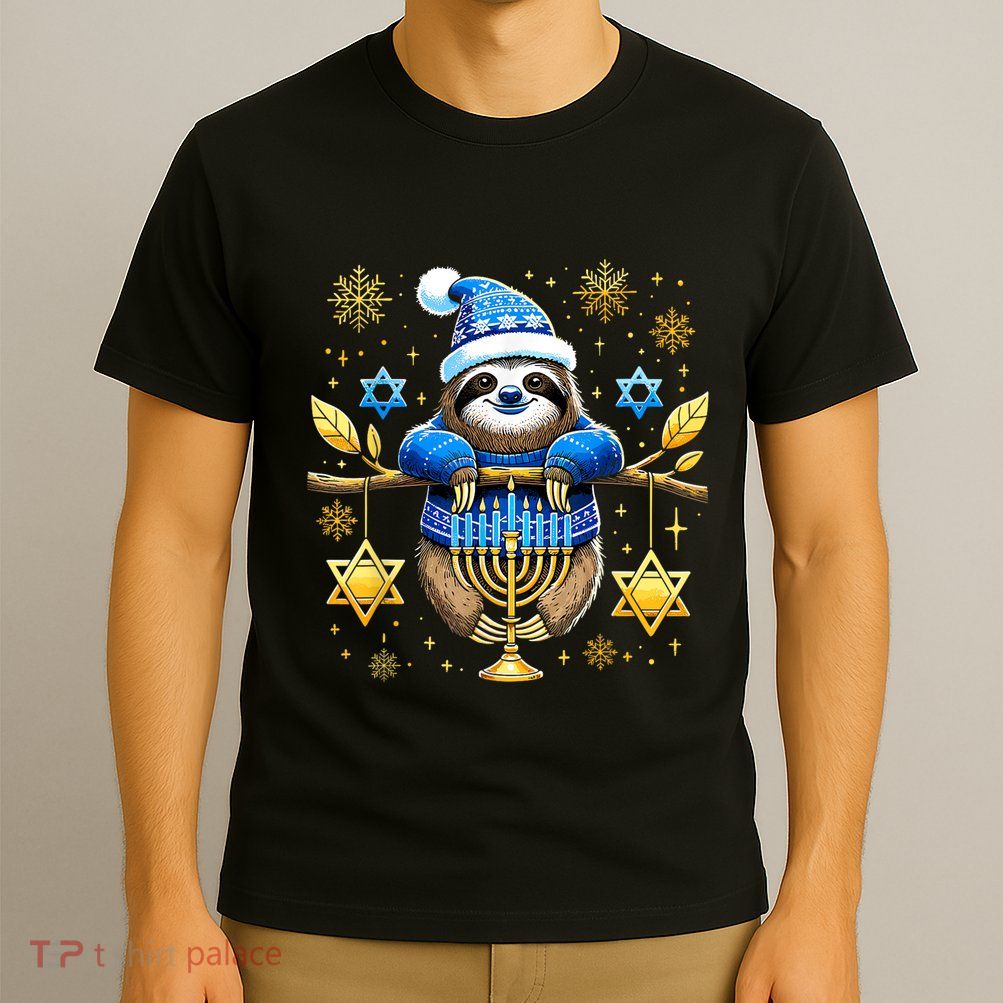 Funny Hanukkah Sloth Jewish Chanukah Sleeping Hanukkah Pjs T-Shirt