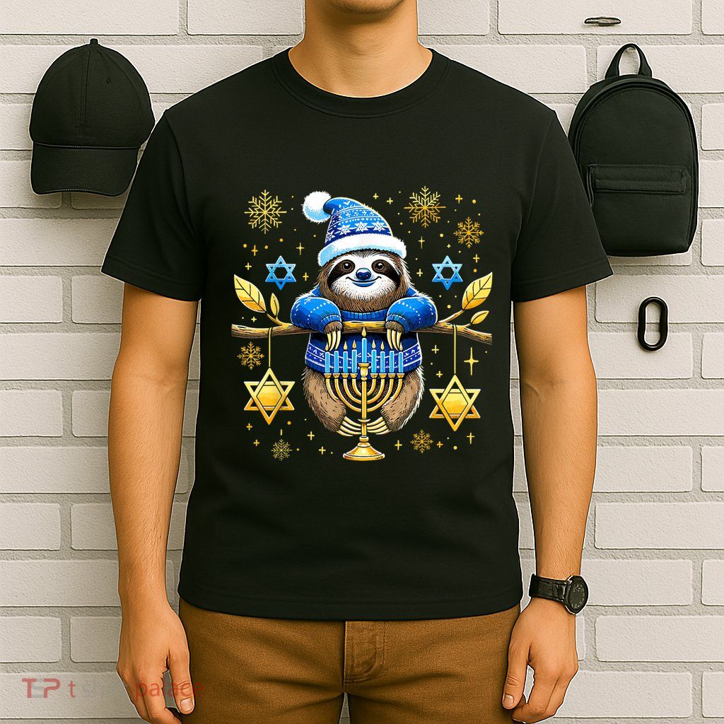Funny Hanukkah Sloth Jewish Chanukah Sleeping Hanukkah Pjs T-Shirt
