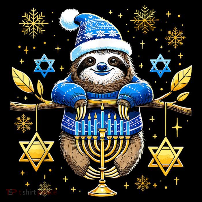 Funny Hanukkah Sloth Jewish Chanukah Sleeping Hanukkah Pjs Tall T-Shirt
