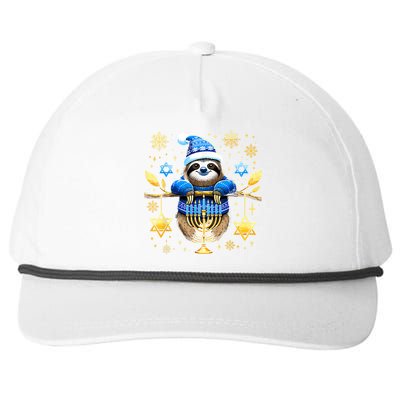 Funny Hanukkah Sloth Jewish Chanukah Sleeping Hanukkah Pjs Snapback Five-Panel Rope Hat