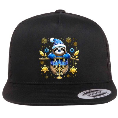 Funny Hanukkah Sloth Jewish Chanukah Sleeping Hanukkah Pjs Flatbill Hat