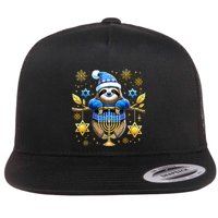 Funny Hanukkah Sloth Jewish Chanukah Sleeping Hanukkah Pjs Flat Bill Trucker Hat