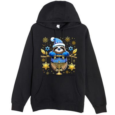 Funny Hanukkah Sloth Jewish Chanukah Sleeping Hanukkah Pjs Premium Pullover Hoodie