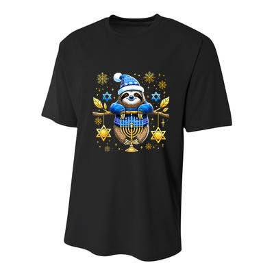 Funny Hanukkah Sloth Jewish Chanukah Sleeping Hanukkah Pjs Youth Performance Sprint T-Shirt