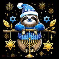 Funny Hanukkah Sloth Jewish Chanukah Sleeping Hanukkah Pjs Premium T-Shirt