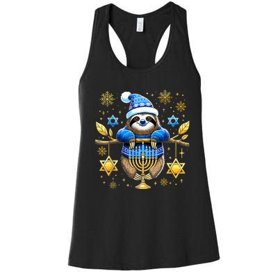 Funny Hanukkah Sloth Jewish Chanukah Sleeping Hanukkah Pjs Women's Racerback Tank