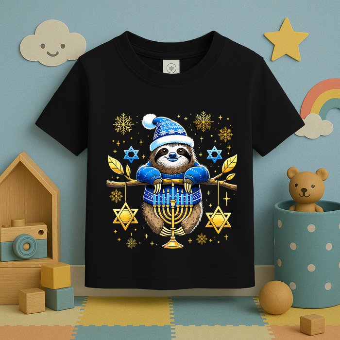 Funny Hanukkah Sloth Jewish Chanukah Sleeping Hanukkah Pjs Toddler T-Shirt