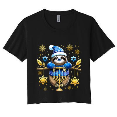 Funny Hanukkah Sloth Jewish Chanukah Sleeping Hanukkah Pjs Crop Top