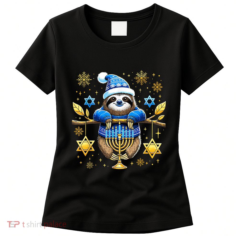 Funny Hanukkah Sloth Jewish Chanukah Sleeping Hanukkah Pjs Womens T-Shirt