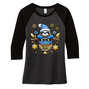 Funny Hanukkah Sloth Jewish Chanukah Sleeping Hanukkah Pjs Women's Tri-Blend 3/4-Sleeve Raglan Shirt