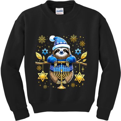 Funny Hanukkah Sloth Jewish Chanukah Sleeping Hanukkah Pjs Kids Sweatshirt