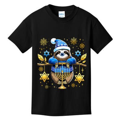 Funny Hanukkah Sloth Jewish Chanukah Sleeping Hanukkah Pjs Kids T-Shirt