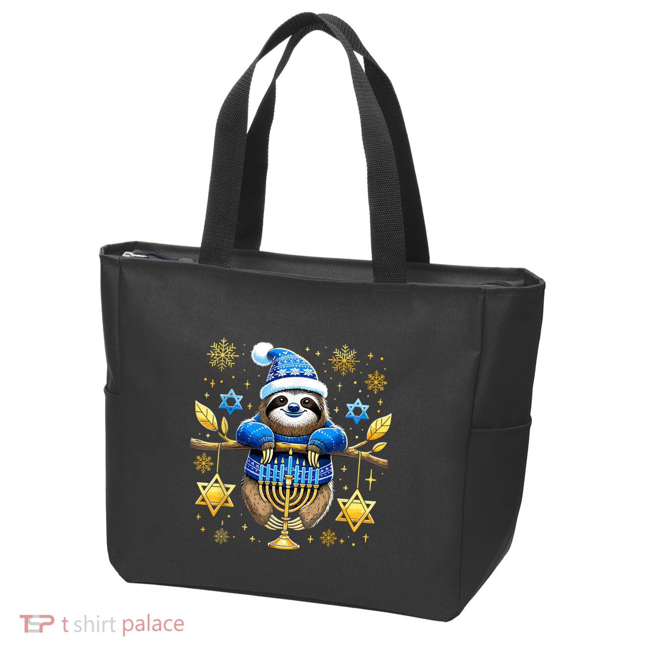 Funny Hanukkah Sloth Jewish Chanukah Sleeping Hanukkah Pjs Zip Tote Bag