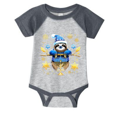 Funny Hanukkah Sloth Jewish Chanukah Sleeping Hanukkah Pjs Infant Baby Jersey Bodysuit