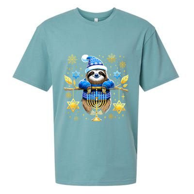 Funny Hanukkah Sloth Jewish Chanukah Sleeping Hanukkah Pjs Sueded Cloud Jersey T-Shirt