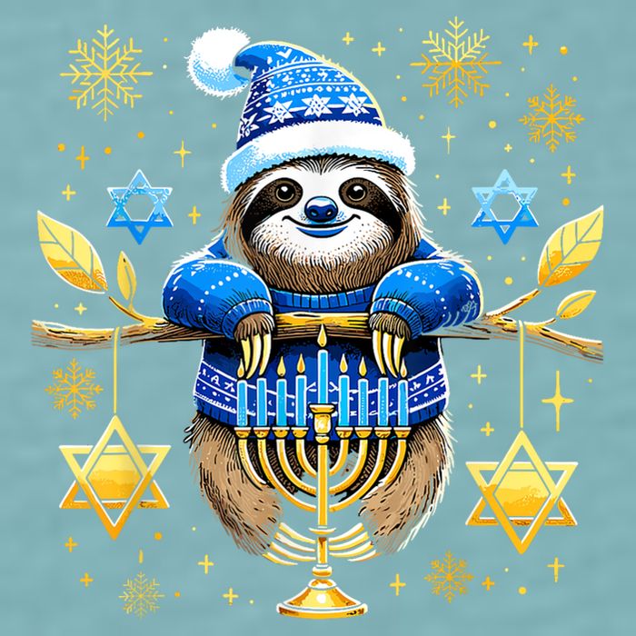 Funny Hanukkah Sloth Jewish Chanukah Sleeping Hanukkah Pjs Sueded Cloud Jersey T-Shirt