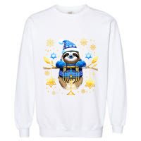 Funny Hanukkah Sloth Jewish Chanukah Sleeping Hanukkah Pjs Garment-Dyed Sweatshirt