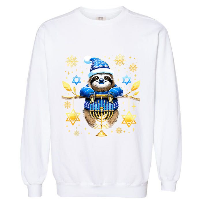 Funny Hanukkah Sloth Jewish Chanukah Sleeping Hanukkah Pjs Garment-Dyed Sweatshirt