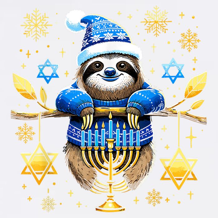Funny Hanukkah Sloth Jewish Chanukah Sleeping Hanukkah Pjs Garment-Dyed Sweatshirt