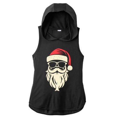 Funny Hipster Santa Beard Sunglasses And Red Hat Christmas Ladies PosiCharge Tri-Blend Wicking Draft Hoodie Tank