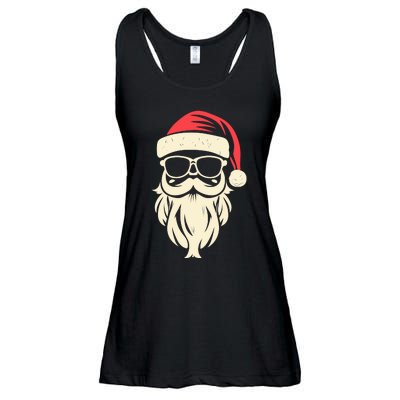 Funny Hipster Santa Beard Sunglasses And Red Hat Christmas Ladies Essential Flowy Tank