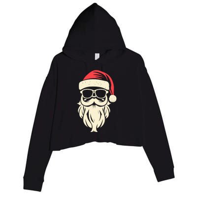 Funny Hipster Santa Beard Sunglasses And Red Hat Christmas Crop Fleece Hoodie