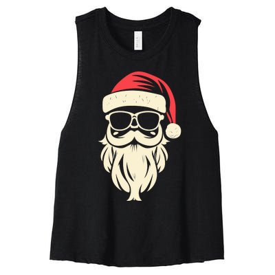 Funny Hipster Santa Beard Sunglasses And Red Hat Christmas Women's Racerback Cropped Tank