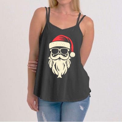 Funny Hipster Santa Beard Sunglasses And Red Hat Christmas Women's Strappy Tank