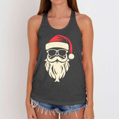 Funny Hipster Santa Beard Sunglasses And Red Hat Christmas Women's Knotted Racerback Tank