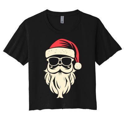 Funny Hipster Santa Beard Sunglasses And Red Hat Christmas Women's Crop Top Tee